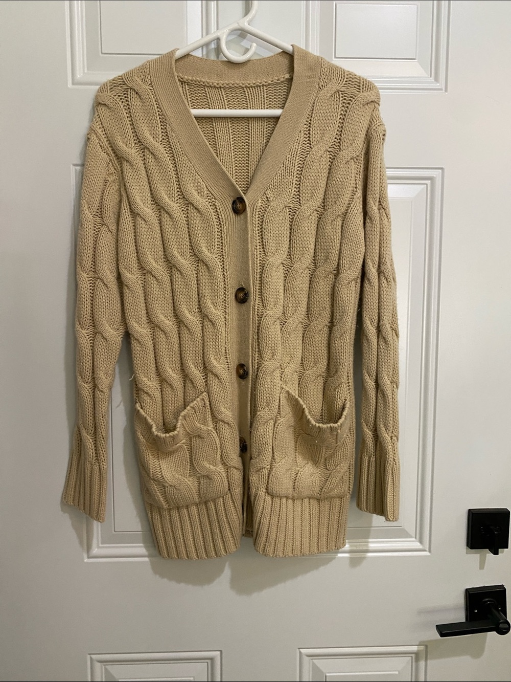 Beige Cable Knit Cardigan Sweater - Classic Women's Button Front